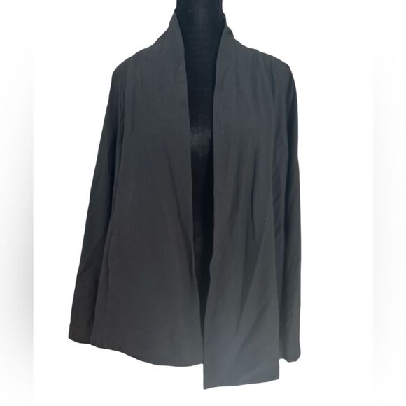 Eileen Fisher Black Viscose Open Front Cardigan Size Large Quiet Luxury Classic - Picture 1 of 4